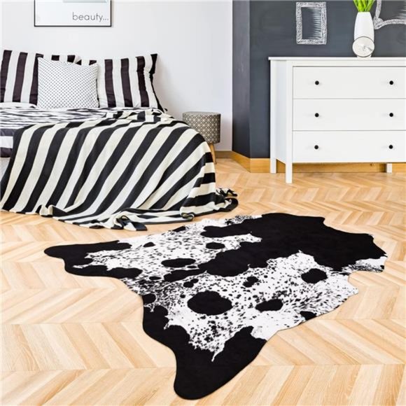 Faux Cowhide Rug 3.6 x2.3 Feet,Cute Cow Hide Rug for Living Room Bedroom Western - Picture 2 of 6